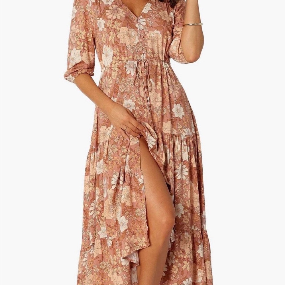 Petal & Pup Dusty Rose Floral Tie-Waist Maxi Dress